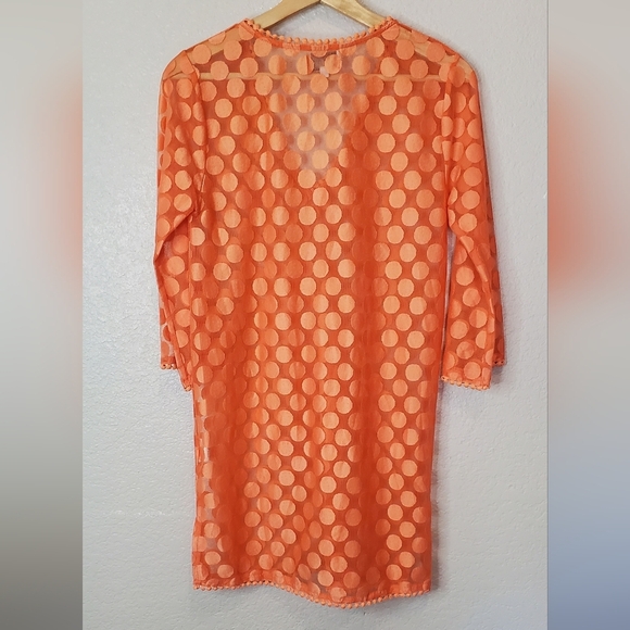 💚5/$25 Mud Pie Coral Sheer Polka Dot Swim Cover-Up Tunic Dress Size Small - Picture 6 of 8